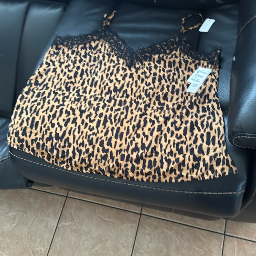 BP Leopard Print Top with Black Lace